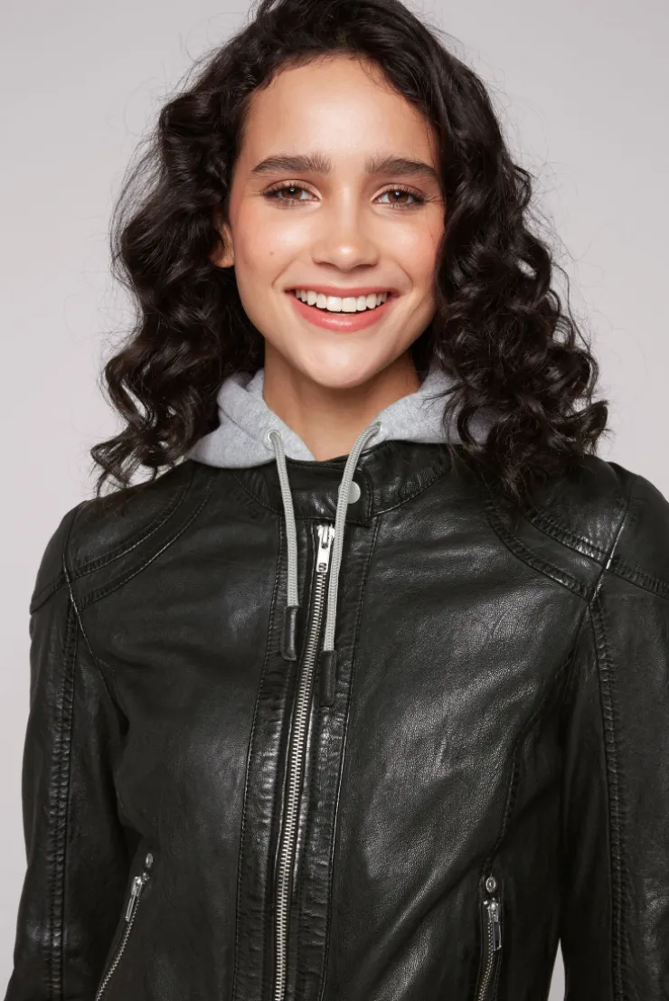 CAMP DAVID & SOCCX Lederjacke im Biker-Stil mit Kapuzeneinsatz black Cheap