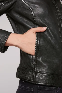 CAMP DAVID & SOCCX Lederjacke im Biker-Stil mit Kapuzeneinsatz black Cheap