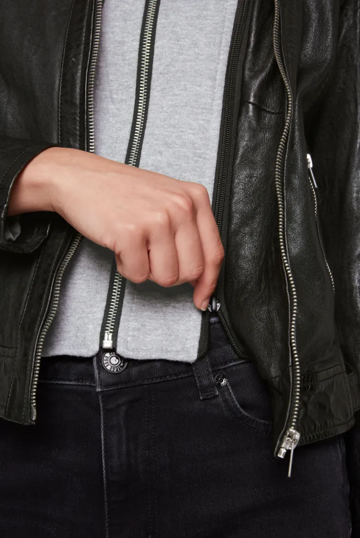 CAMP DAVID & SOCCX Lederjacke im Biker-Stil mit Kapuzeneinsatz black Cheap