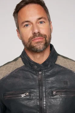 CAMP DAVID & SOCCX Lederjacke im Racing-Stil mit Patches navy Best Sale