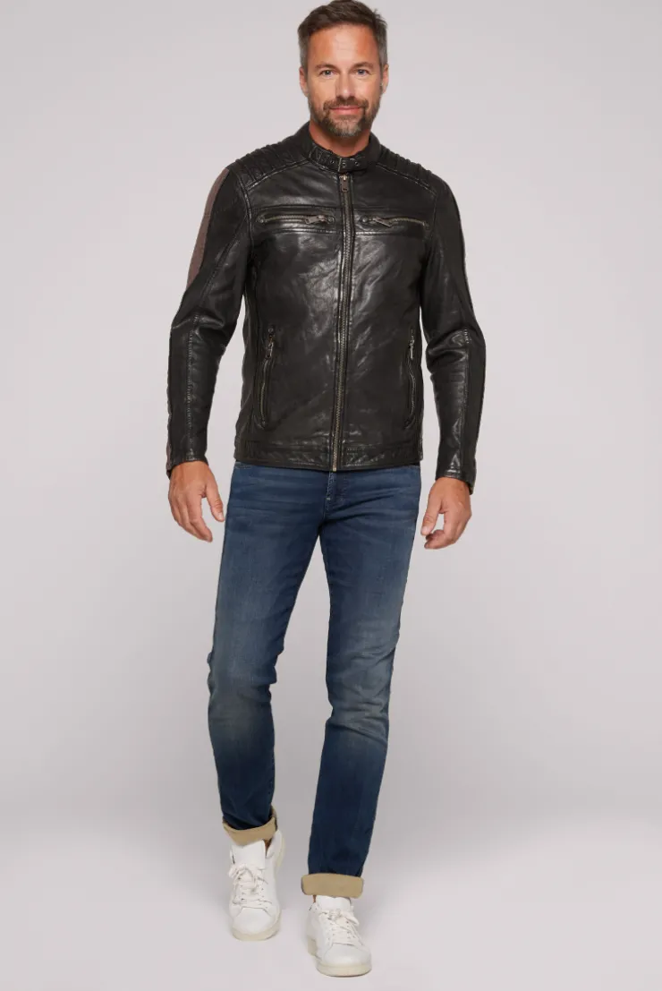 CAMP DAVID & SOCCX Lederjacke mit Racing-Streifen am Ärmel black Best Sale
