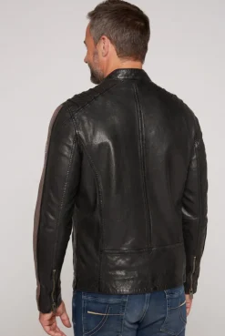 CAMP DAVID & SOCCX Lederjacke mit Racing-Streifen am Ärmel black Best Sale