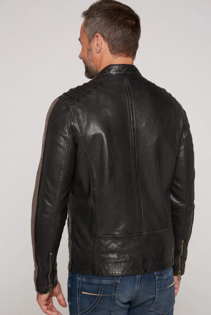 CAMP DAVID & SOCCX Lederjacke mit Racing-Streifen am Ärmel black Best Sale