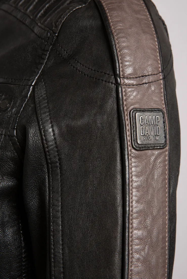 CAMP DAVID & SOCCX Lederjacke mit Racing-Streifen am Ärmel black Best Sale