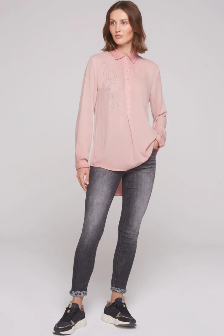 CAMP DAVID & SOCCX Longbluse Oil Dyed mit Logo aus Schmucksteinen rose blush roseblush Fashion