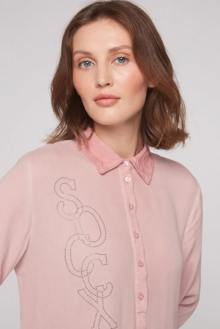 CAMP DAVID & SOCCX Longbluse Oil Dyed mit Logo aus Schmucksteinen rose blush roseblush Fashion