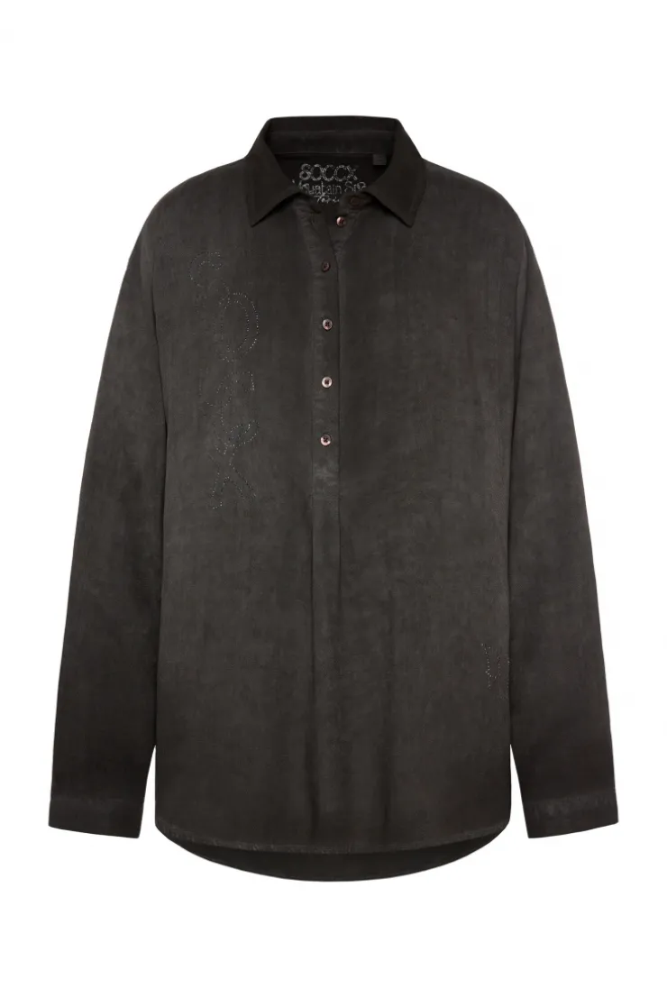 CAMP DAVID & SOCCX Longbluse Oil Dyed mit Logo aus Schmucksteinen black Discount