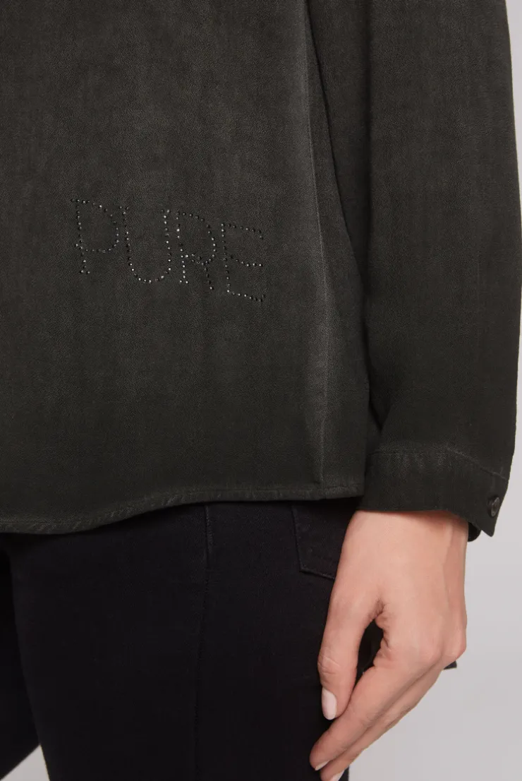 CAMP DAVID & SOCCX Longbluse Oil Dyed mit Logo aus Schmucksteinen black Discount