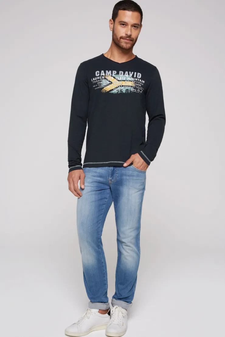 CAMP DAVID & SOCCX Longsleeve mit Flockprint blue navy bluenavy Flash Sale
