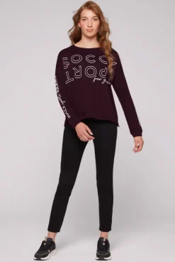 CAMP DAVID & SOCCX Longsleeve mit Logo Prints und verstellbaren Elastiksaum deep plum deepplum Discount