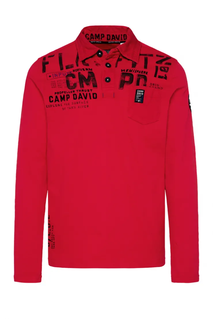 CAMP DAVID & SOCCX Longsleeve mit Polokragen und Artworks flight red flightred Cheap