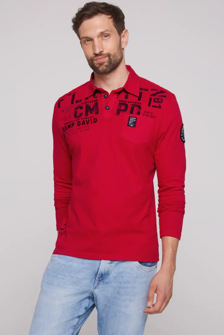 CAMP DAVID & SOCCX Longsleeve mit Polokragen und Artworks flight red flightred Cheap