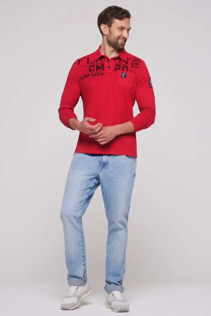 CAMP DAVID & SOCCX Longsleeve mit Polokragen und Artworks flight red flightred Cheap