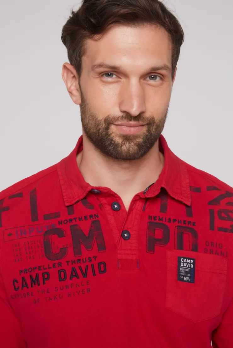 CAMP DAVID & SOCCX Longsleeve mit Polokragen und Artworks flight red flightred Cheap
