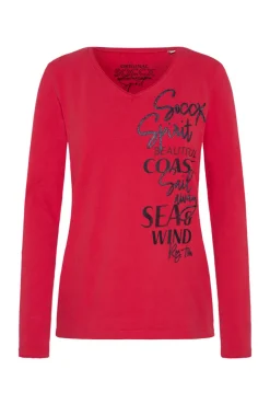 CAMP DAVID & SOCCX Longsleeve mit V-Ausschnitt und Glitter-Puff-Prints clear red clearred Cheap