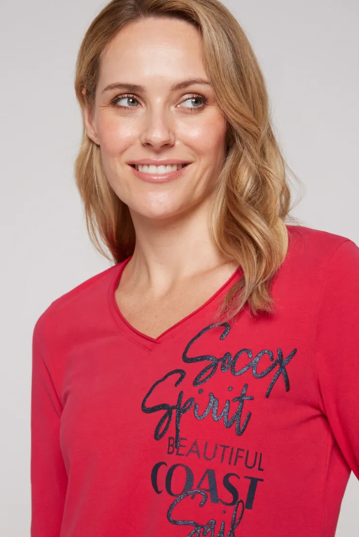 CAMP DAVID & SOCCX Longsleeve mit V-Ausschnitt und Glitter-Puff-Prints clear red clearred Cheap