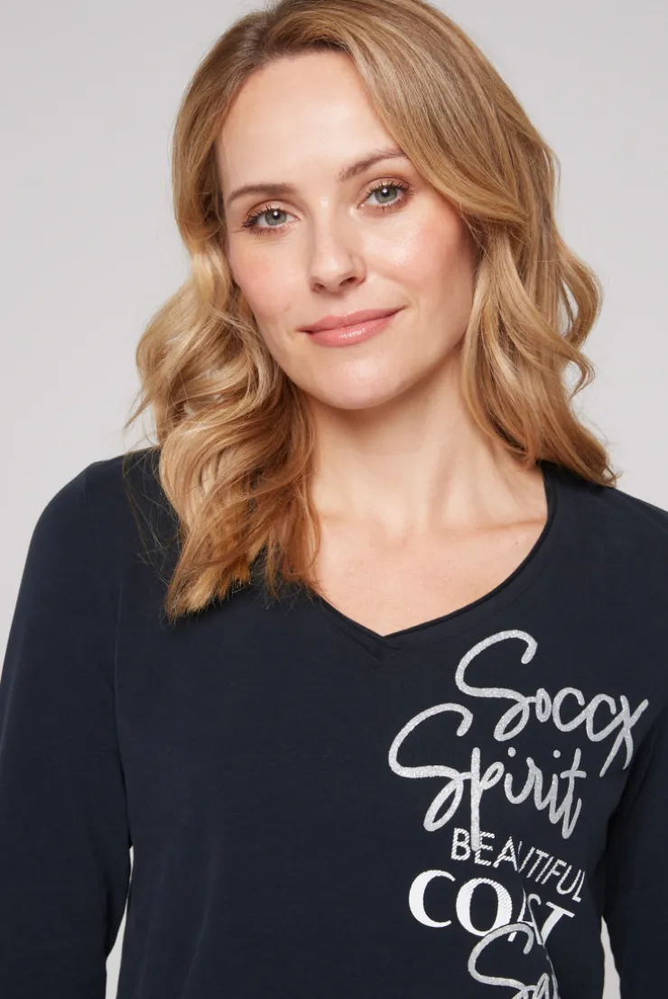 CAMP DAVID & SOCCX Longsleeve mit V-Ausschnitt und Glitter-Puff-Prints blue navy bluenavy Shop
