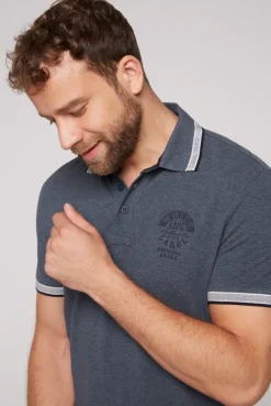 CAMP DAVID & SOCCX Meliertes Poloshirt mit Two-Tone-Details blue navy melange bluenavymelange Outlet