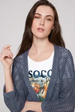 CAMP DAVID & SOCCX Mesh-Cardigan mit Glitzerstein-Wording blueberry Discount