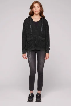 CAMP DAVID & SOCCX Offener Kurz-Cardigan mit Kapuze black melange blackmelange Sale