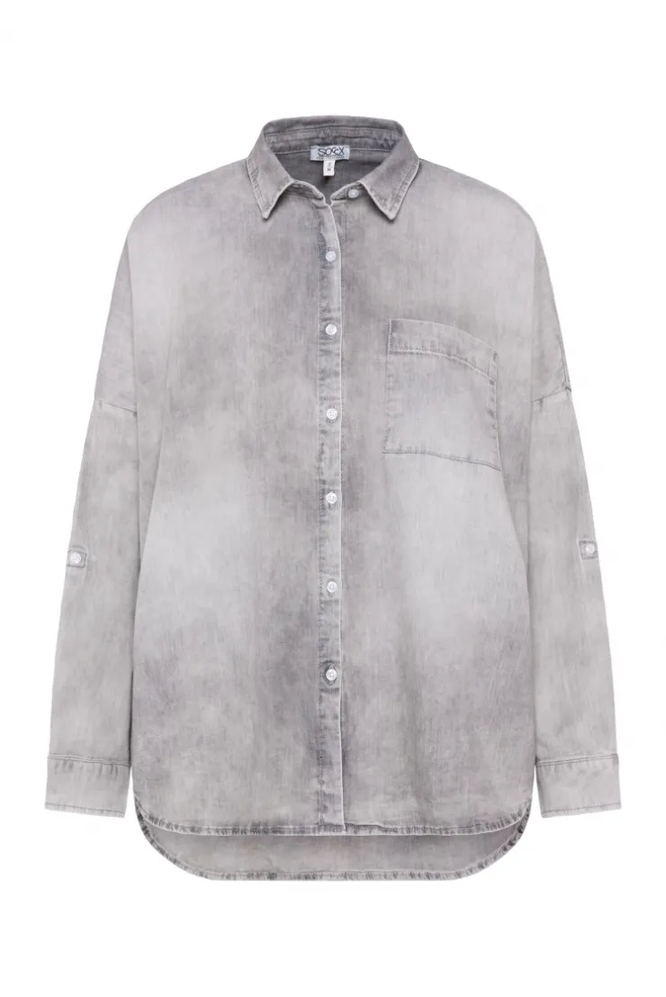 CAMP DAVID & SOCCX Oversized Denim-Bluse mit Print light grey bleached lightgreybleached Store