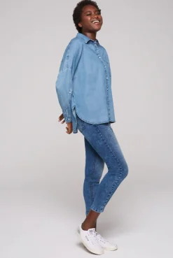 CAMP DAVID & SOCCX Oversized Denim-Bluse mit Print blue vintage bluevintage Sale