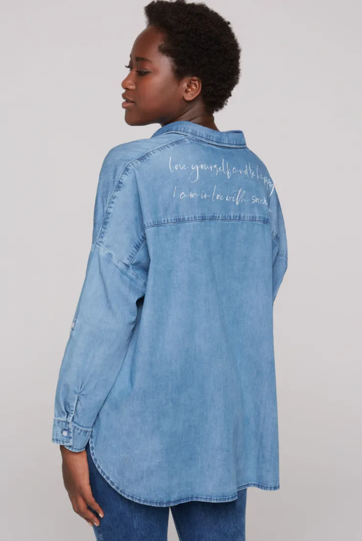 CAMP DAVID & SOCCX Oversized Denim-Bluse mit Print blue vintage bluevintage Cheap