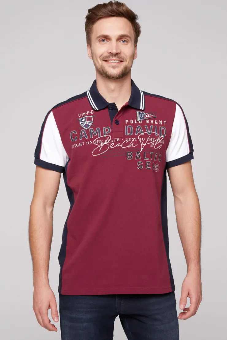 CAMP DAVID & SOCCX Pikee-Polo mit Color-Blocking und Artwork burgundy Cheap