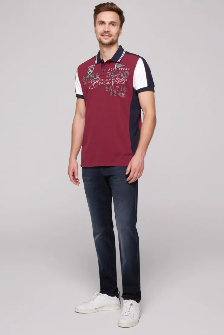 CAMP DAVID & SOCCX Pikee-Polo mit Color-Blocking und Artwork burgundy Cheap