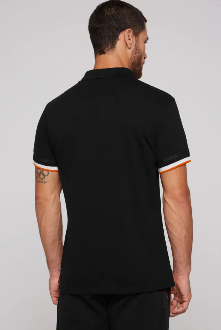 CAMP DAVID & SOCCX Pikee-Polo mit Flockprint black Cheap