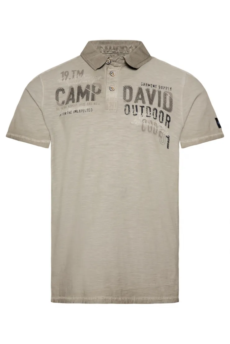 CAMP DAVID & SOCCX Polo mit Schultertapes und Logo Artwork fossil brown fossilbrown Sale