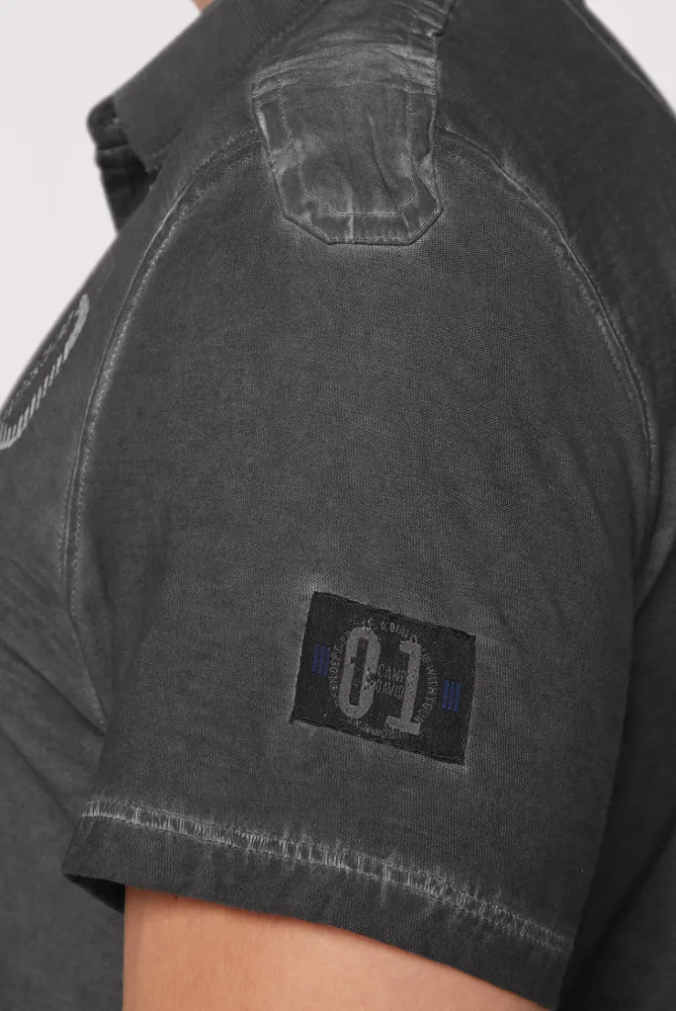 CAMP DAVID & SOCCX Polo mit Schultertapes und Logo Artwork granite Hot