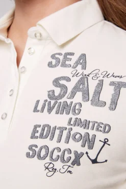 CAMP DAVID & SOCCX Poloshirt aus Pikee mit Glitter Print ivory Best Sale