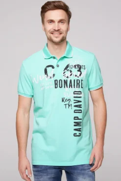 CAMP DAVID & SOCCX Poloshirt aus Pikee mit Print Artwork aqua green | S aquagreen Best Sale