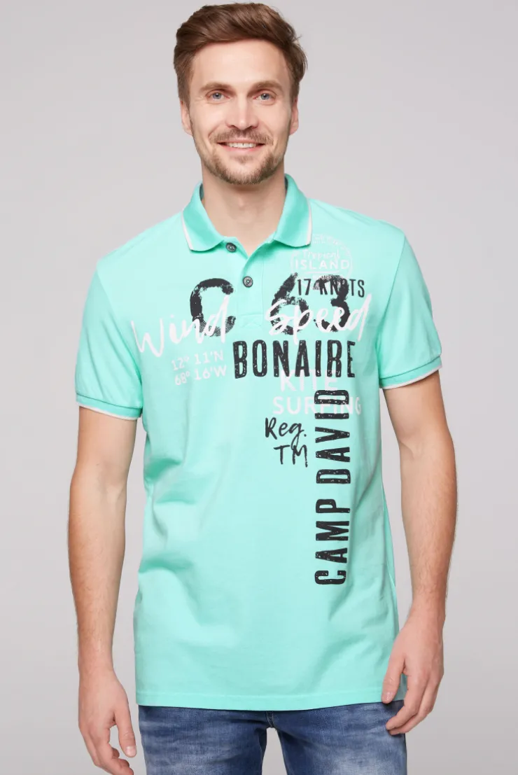 CAMP DAVID & SOCCX Poloshirt aus Pikee mit Print Artwork aqua green | S aquagreen Best Sale