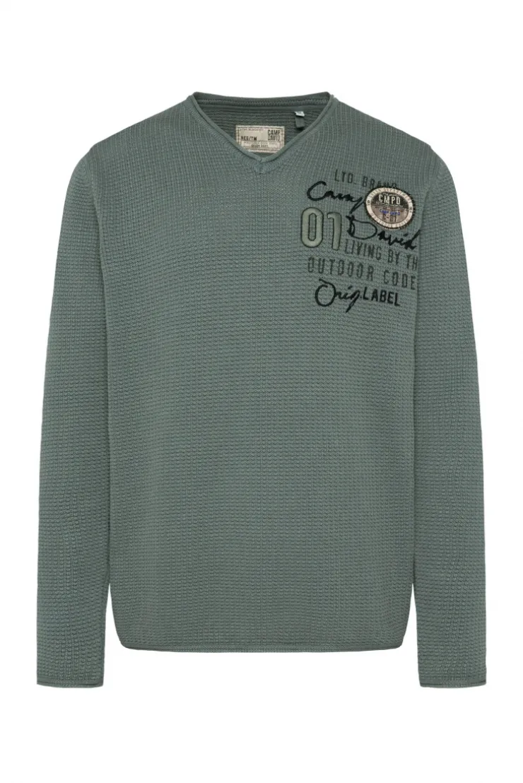 CAMP DAVID & SOCCX Pullover mit V-Ausschnitt und Artworks deep forest deepforest Best