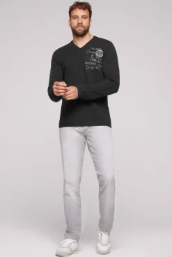 CAMP DAVID & SOCCX Pullover mit V-Ausschnitt und Artworks black Best