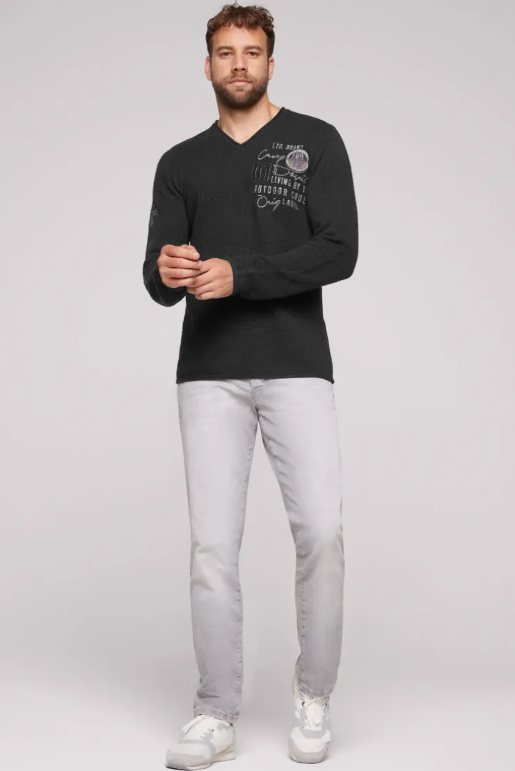 CAMP DAVID & SOCCX Pullover mit V-Ausschnitt und Artworks black Best