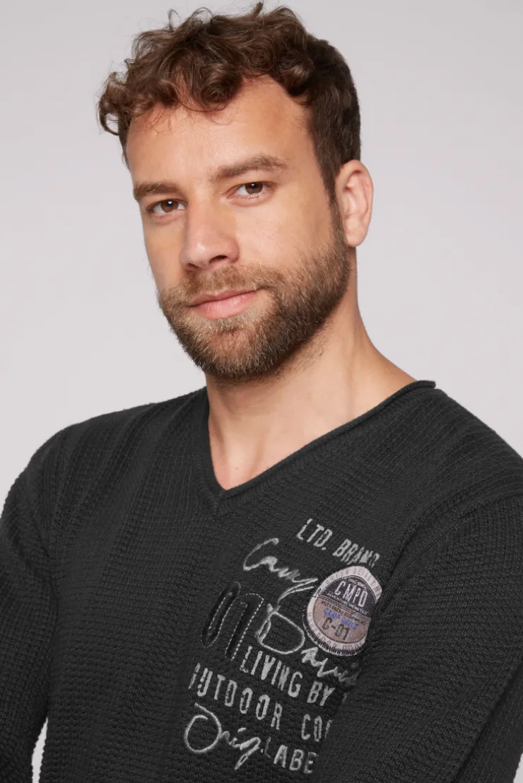 CAMP DAVID & SOCCX Pullover mit V-Ausschnitt und Artworks black Best