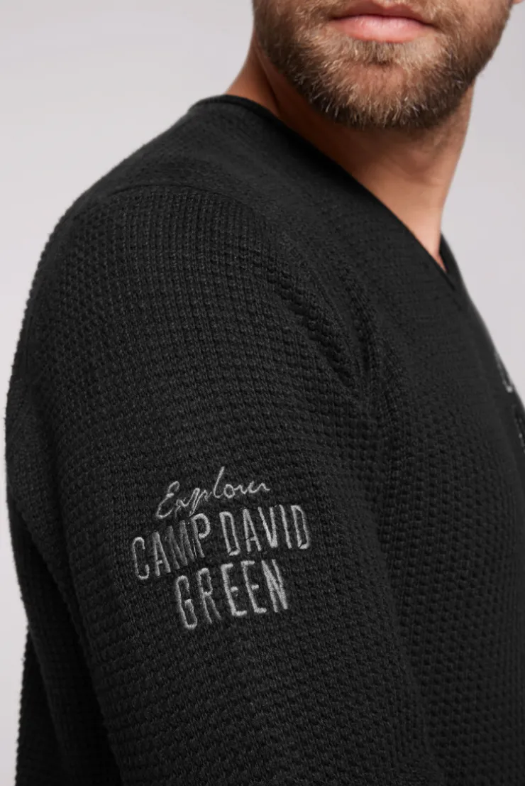 CAMP DAVID & SOCCX Pullover mit V-Ausschnitt und Artworks black Best