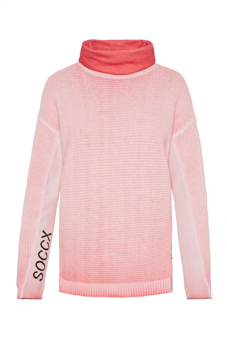 CAMP DAVID & SOCCX Pullover Oil Dyed mit Rollkragen und Intarsia-Logo pure coral purecoral Hot