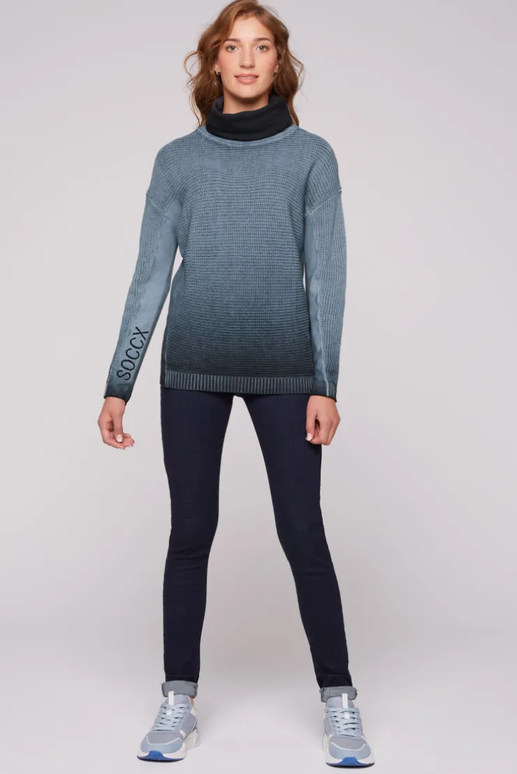 CAMP DAVID & SOCCX Pullover Oil Dyed mit Rollkragen und Intarsia-Logo blue navy bluenavy Discount