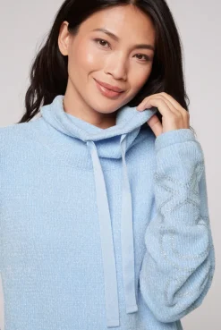 CAMP DAVID & SOCCX Rollkragenpullover in Chenillestrick mit Logo Prints cozy blue cozyblue Best Sale