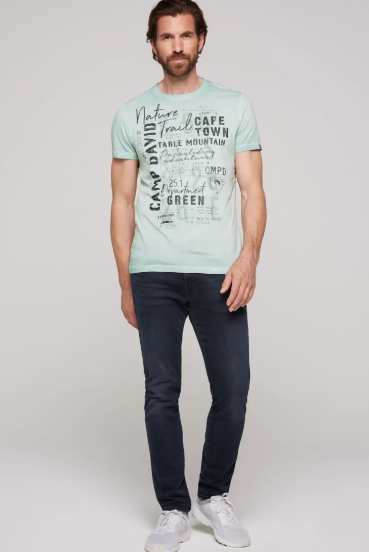 CAMP DAVID & SOCCX Rundhalsshirt Oil Dyed mit Label Print teal Hot