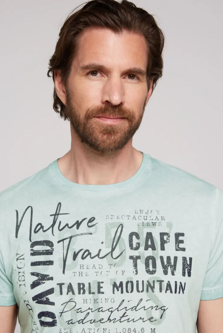 CAMP DAVID & SOCCX Rundhalsshirt Oil Dyed mit Label Print teal Hot
