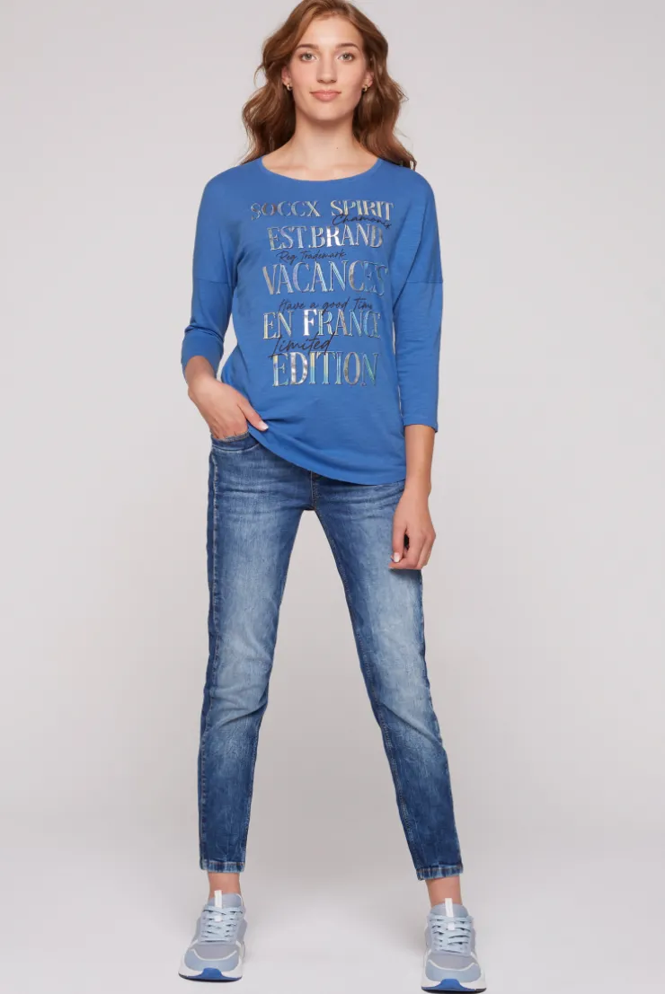 CAMP DAVID & SOCCX Shirt mit 3/4-Ärmeln und buntem Wording Print vividblue Outlet