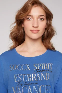 CAMP DAVID & SOCCX Shirt mit 3/4-Ärmeln und buntem Wording Print vividblue Outlet