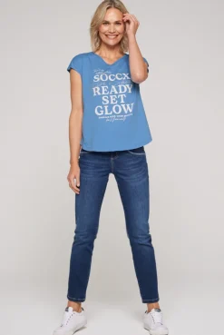 CAMP DAVID & SOCCX Shirt mit V-Ausschnitt und Wording Print airy blue airyblue Sale
