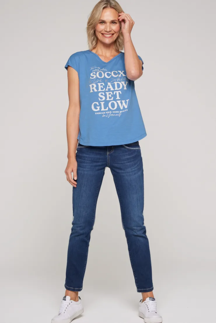 CAMP DAVID & SOCCX Shirt mit V-Ausschnitt und Wording Print airy blue airyblue Sale