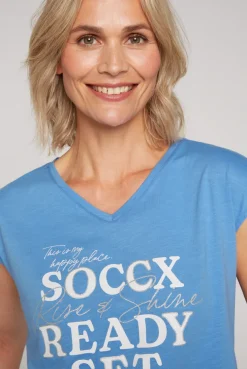 CAMP DAVID & SOCCX Shirt mit V-Ausschnitt und Wording Print airy blue airyblue Sale